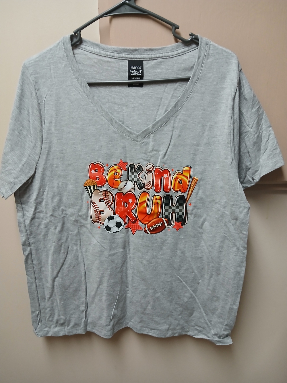 Hanes Gray 'Be kind Bruh' Graphic V-Neck Tee